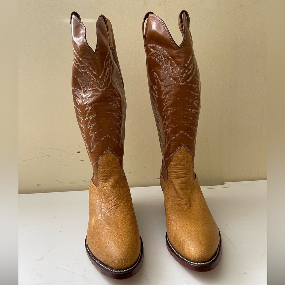 NWT Alberta Boot Brown & Tan Exotic Leather Cowboy Western Boots Men Size 8.5 US - Picture 2 of 8